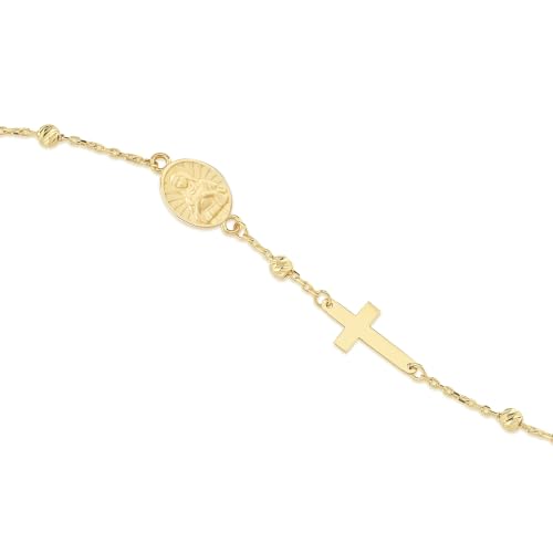 Image of MIONZA Catholic Medal Cross Bracelet for Women | 14K Gold Plated or Solid Gold, Religious Rosary Jewelry, Choose Your Saint Medal Bracelet