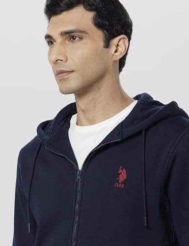 Image of U.S. Polo Assn. Men's Solid Regular fit Sweatshirt, Cotton Blend, Hooded Neck