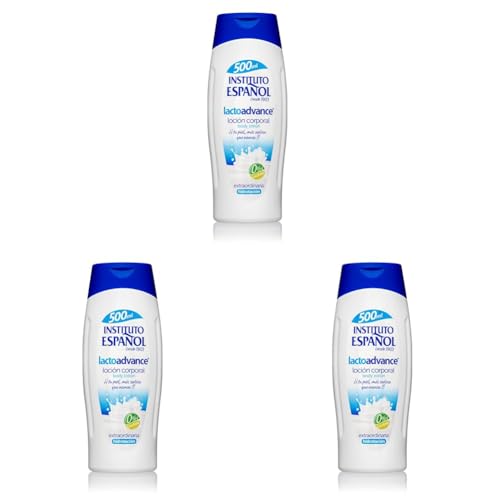 Instituto Español Loción Corporal Hidratante Lactoadvance Leche y Proteinas - Sin Lactosa - 500 ML (Paquete de 3)