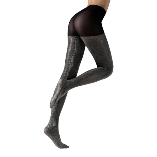 CALZITALY Lurex Blickdichte Strumpfhose, Gold, Silber, Glänzende Strumpfhose, Gepunktete Strumpfhose, S-M, L-XL, XXL, 3XL, 4XL 20/60 DEN, Made in Italy (L/XL, Schwarz/Silber)