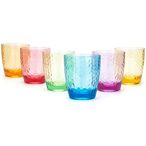 Set of 6 Hammered Style 15-ounce/430ml Acrylic Glasses Plastic Tumbler,BPA Free,Dishwasher Safe (Multi Color) Cover