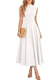 BTFBM Summer Dresses for Women 2026 Mock Neck Sleeveless High Waist Flowy Aline Maxi Spring Wedding Guest Dress Cocktail(White, Large)