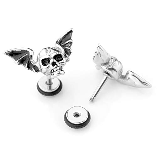 4PCS Skull Ghost Head Skeleton Claw Bat Earring Flat Back Screw On Cool Ear Lobe Studs Cartilage Helix Piercing Set Women Men 16G Post4