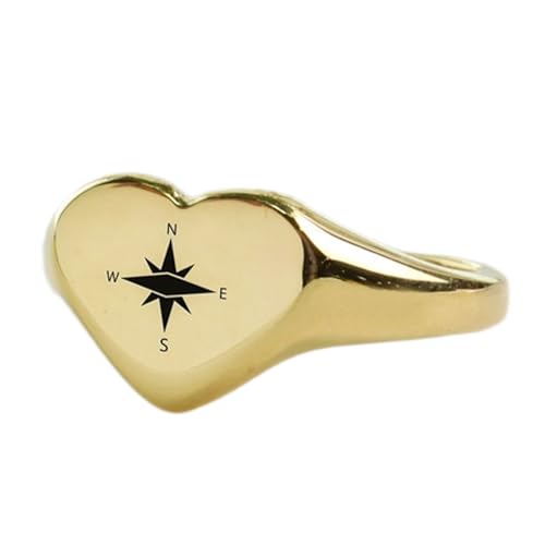 Bague boussole cœur hypoallergénique en argent doré pour peau sensible