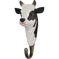 WILDLIFEGARDEN Wildlife Garden - Hook Black and White Cow (WG515) - Hand Carved Decorative Coat Hook, Wall Mounted, Made of Wood and Metal - Domestic Animals Collection