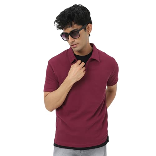 Image of Urbano Fashion Men's Textured Regular Fit Half Sleeve Cotton Polo T-Shirt