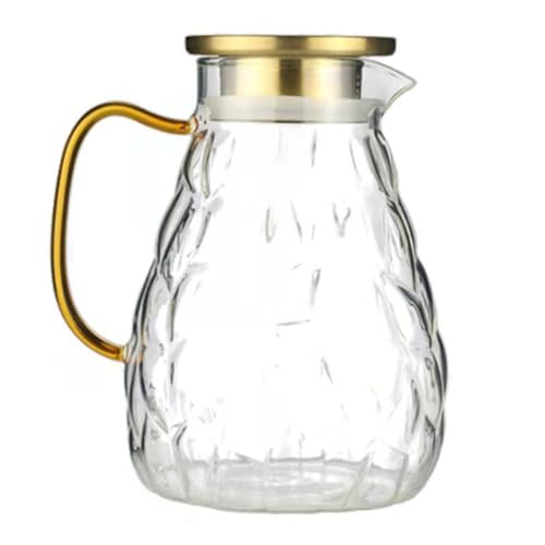 TOYANDONA Jarra de Agua Fría de Vidrio Resistente al Calor 1800 Ml Tetera Transparente Grande para Jugos y Limonada Recipiente de Bebidas Acero Inoxidable Adecuado para Hogar y Oficina