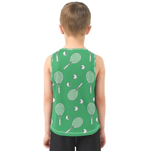 J JOYSAY Cartoon Tennis Dark Green Boys Tank Top Sleeveless Muscle Shirts Quick Dry Sport Active Workout Kids T-Shirts 3-15T3