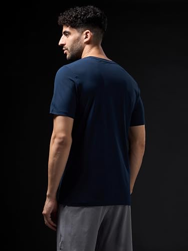 Image of TECHNOSPORT Men's Slim Fit Solid Crew Neck T-Shirt, Cotflex Quick Dry Wrinkle Resistant Polyester Sports Tee for Gym, Running, Training, Sports
