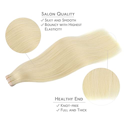 Image of WENNALIFE Tape in Hair Extensions Human Hair, 20pcs 50g 14 inch Bleach Blonde Remy Hair Extensions Straight Human Hair Tape in Extensions Skin Weft Tape Extensions Human Hair