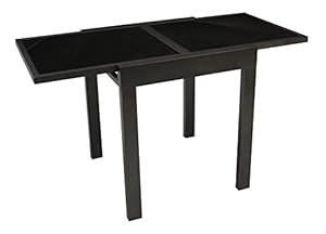 DEGAMO Balkontisch Ausziehtisch Torino aus Aluminium anthrazitgrau, Tischplatte Glas schwarz 65x65cm, ausziehbar auf 130cm, Höhe 75cm, Outdoor