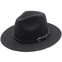 Schwarzer Fedora-Hut für Damen, Vintage-Wollmischung, breite Krempe, Gürtelschnalle, breite Krempe, Trilby-Panama-Hut, Jazz-Hut