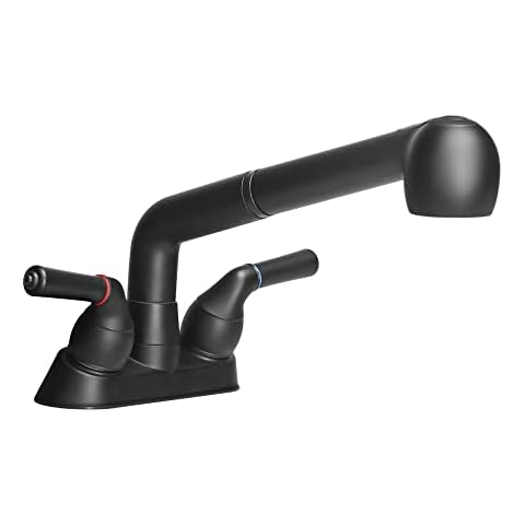 Utility Sink Faucet with Sprayer, Laundry Room Faucet with Pull Out Sprayer for Laundry Tub, 2 Handle 4 inch Non-Metallic, Matte Black Cover