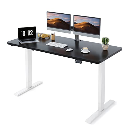 MAIDeSITe Höhenverstellbarer Schreibtisch 140 x 70 cm - Elektrisch mit 4 LED Memory-Steuerung - Sitz & Stehpult 140 x 70 cm Weiß Gestell+ Schwarz