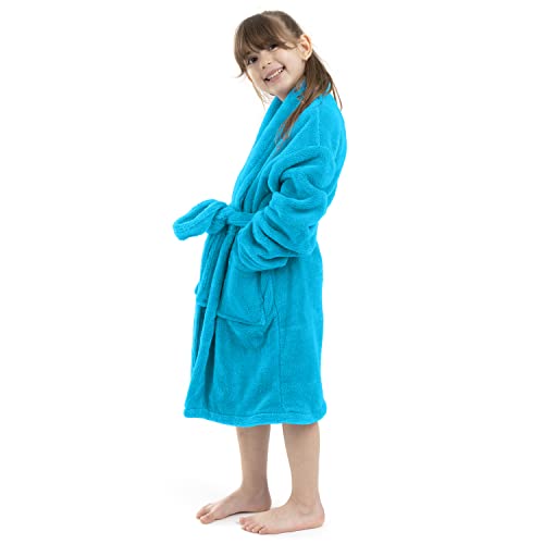 Bc Bare Cotton Kids Microfiber Fleece Shawl Robe - Girls - Turquoise - Large #TOP2