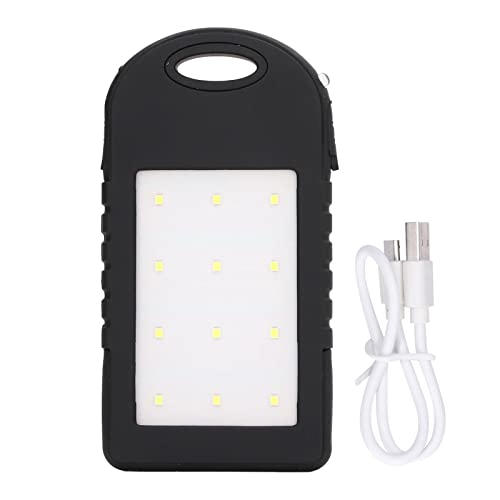 Solar Power Bank, Solar Power Bank 5000mAh Caricabatterie Portatile con Torcia a 12 LED e 2 Porte di Uscita USB per Esterni, Caricabatterie Solari