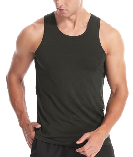 Men's Tank Tops Cotton Vest Gym Workout Bodybuilding Fitness Tee Sleeveless Muscle Shirts Dull Green 2XL