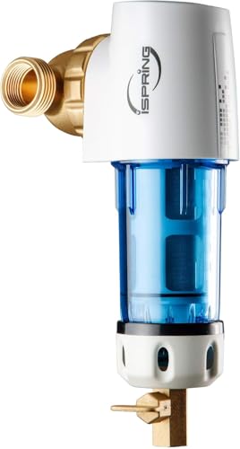 iSpring WSP50GR Reusable Spin Down Sediment Water Filter, 50 Micron with Built-in Housing Scraper, 360° Rotatable Head, Pressure Gauge, Blue