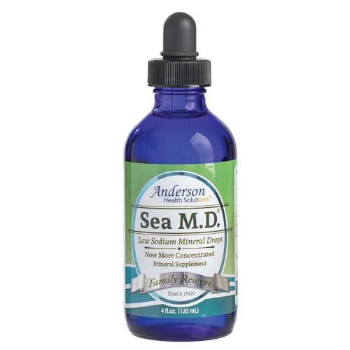 Anderson Sea M.D. Concentrated Trace Mineral Drops, Ionic Electrolyte Magnesium Supplement, Liquid Magnesium, Easy to Take, 4 fl oz, 60 Servings in Glass Bottle