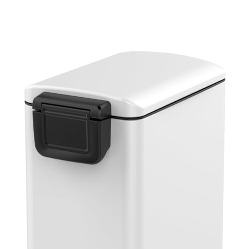 Image of GarveeHome 8 gal Slim Rectangular Stainless Steel Trash Can with Soft Close Lid and Removable Bucket for Kitchen, Bathroom, Office, White