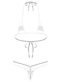 iiniim Women's Swimsuit Adjustable Straps Halter Bra with G-String 2Pcs Extreme Micro Bikini Set Type B White One Size