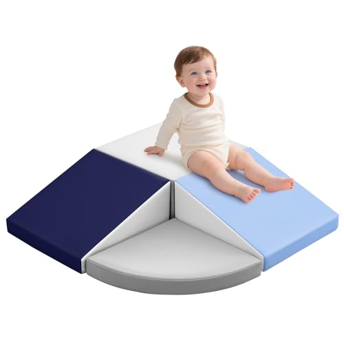 Schaumstoff Bausteine Kinder Klettern Indoor: 4 Softbausteine Riesenbausteine Spielbausteine - Weiche Bausteine Baby Montessori Großbausteine Kletterspielzeug Outdoor Doppelrampen Rampe-Set