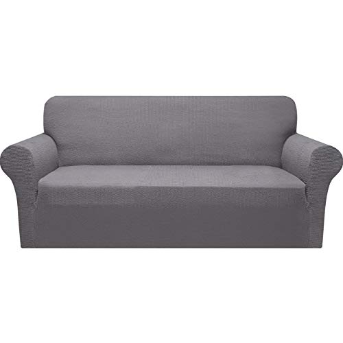 Granbest Modern Couch Cover Stylish Pattern Sofa Covers for 3 Cushion Couch Durable Furniture Protector 1-Piece Sofa Slipcover with Non-Slip Foam Elastic Bottom(Large, Light Gray)