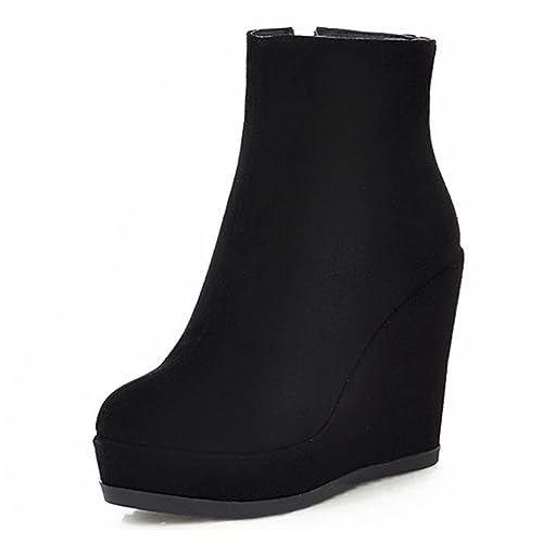 miss left Women Platform Closed Rounded Toe Ankle Boots Side Zipper High Heel Wedge Short Booties Casual Party Work Shoes Size 4-16 US