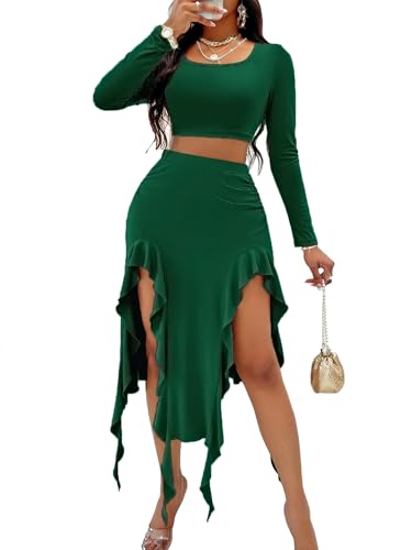 Image of BARASA Women Summer 2 Piece Skirt Sets Comfy Ruffle Trim Irregular Split Sexy Y2k Club Party Tops Jellyfish Skirt Suits S69
