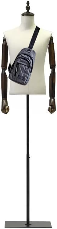 Miniatura 8 de Torso de maniquí masculino con soporte de metal y brazos de madera, forma de vestido masculino altura ajustable de 53 a 76 pulgadas, pantalla de