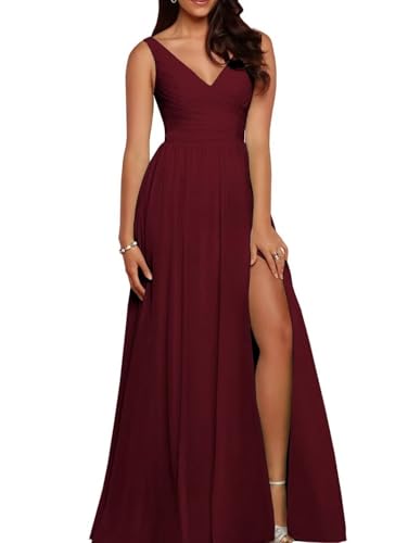 Exquisite A-Line Chiffon Bridesmaid Dresses with Side Slit for Women Formal Dress Long Maid of Honor Dress