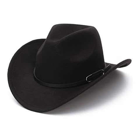 EOZY Women Men Western Cowboy Fedora Felt Hat Wide Brim Outdoor Cowgirl Hat with Belt Buckle Cover