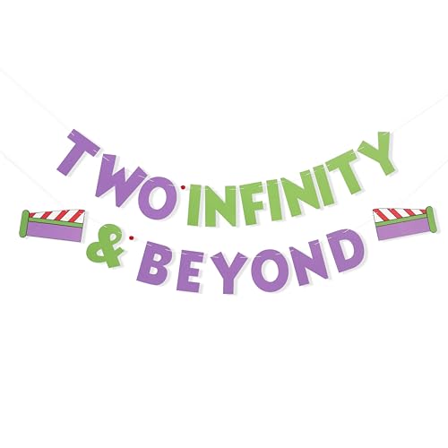 Two Infinity and Beyond Banner - Buzz Lightyear 2nd Birthday Decorations,Infinity & Beyond Party Photo Props,Cartoon 2nd Birthday Banner,Buzz Astronaut Space Travel Party Supplies