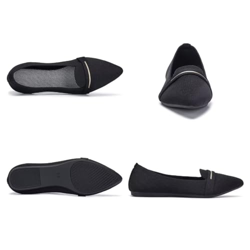 Image of Frank Mully Women's Casual Loafer Flats Slip On Loafer Shoes Comfortable Knit Flat Shoes Classics Pointy Toe Loafer Flats,for Work,Travel