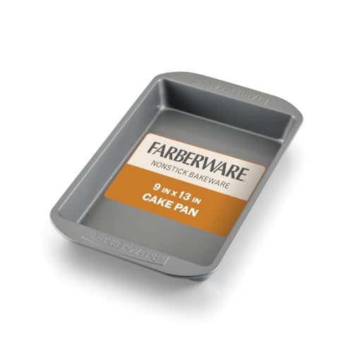 Farberware Nonstick Bakeware 9-Inch x 13-Inch Rectangular Cake Pan, Gray | Bake brownies and casseroles, 13x9 baking pan for even heating, non stick baking pans, dishwasher safe, 450F safe