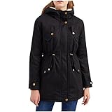 Winterjacke Damen Dicker Warm Wintermantel Reißverschluss Winterparka mit Kapuze Windbreaker Langarm Mantel Taschen Funktionsjacke Kordelzug Taille Mantelbluse Übergangsjacke Casual Outdoorjacke