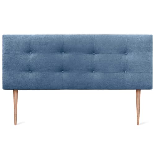 DHOME Testiera letto Capitoné. Testiera imbottita ACUALINE Tessuto e similpelle. Testate per letti matrimoniali e singoli (tessuto blu, 160x115cm con gambe (letti 150/160))