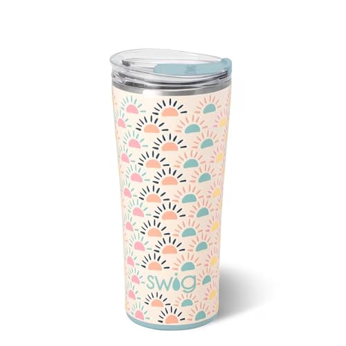 Swiglife 22oz Insulated Tumbler, Travel Coffee Tumbler with Lid, Cup Holder Friendly Travel Coffee Mug, Stainless Steel (Sun Chaser)
