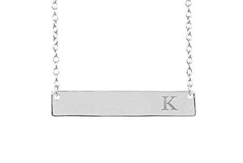Sterling Forever - Sturdy 925 Sterling Silver Personalized Initial Bar Necklace, 16-18 Inches, Strong Lobster Clasp (K)