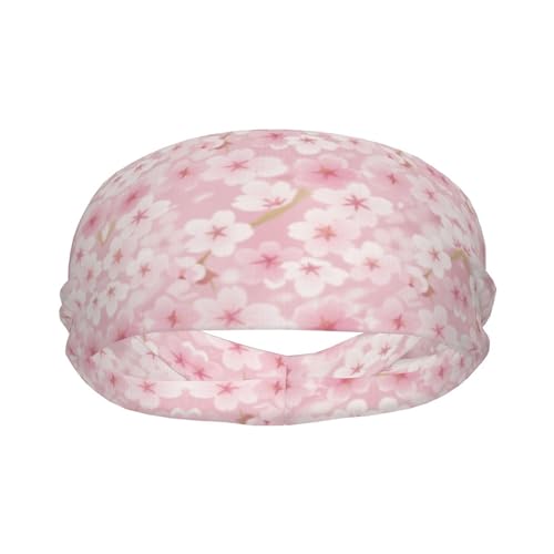 Boys Girls Sports Sweat Band, Multipurpose Long Head Ribbon for Sports Workout Spa, Fashion Spring Pink Blossom Trees Cherry Flowers Art Headdress Hand Decor2
