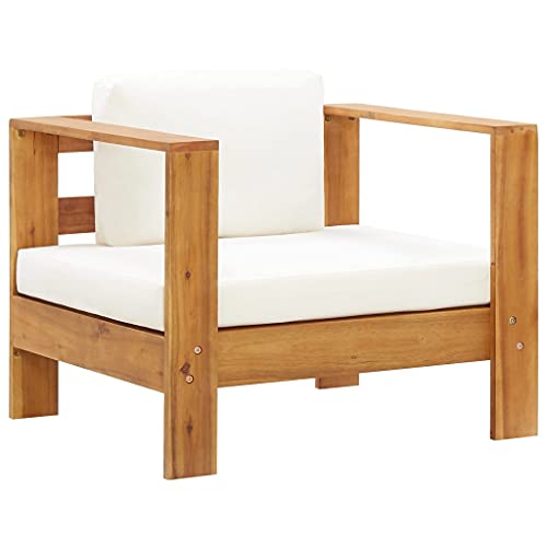 vidaXL Chaise de Jardin avec Coussin Siège de Patio Fauteuil de Terrasse Chaise d'Extérieur Balcon Arrière-Cour Crème Bois d'Acacia Solide