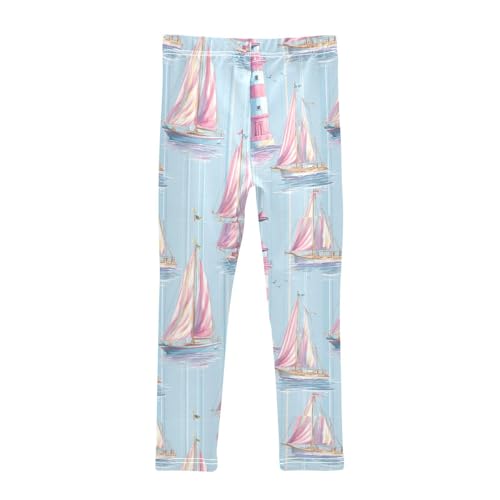 Boccsty Cute Pink Sailboats Lighthouse Girls Leggings Kids Yoga Pants Dance Active Tights 4T2