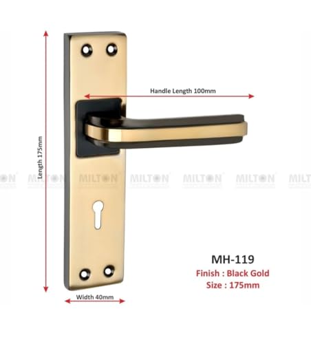 Image of Milton Iron MHI-Liner Black.Gold 7 Inch Iron Mortise Lock Set with Lock Handle,Finish, Black Gold 175 mm x 40 mm Plate, 100mm Handle Length, Includes Keys and Screws