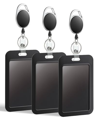 Sliding ID Card Holder 3 Pack, Rigid Vertical Case with Retractable Badge Reel for Office School & Work Sliding ID Card Holder 3 Pack, Rigid Vertical Case with Retractable Badge Reel for Office School & Work