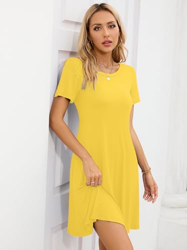 Image of KORSIS Summer Women's Dress Casual T-Shirt Short Sleeve Dresses Swing Flowy Beach Vacation Work Sundress with Pockets