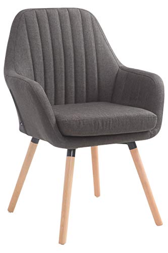 CLP Chaise De Salle A Manger Florian en Tissu I Siège Rembourrés I Chaise Visiteur avec Design Retro Et Accoudoirs Pieds en Bois, Couleur:Gris foncé, Couleur du Cadre:Natura