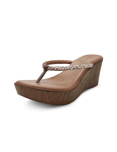 Image of Mochi Women's Faux Leather Thong Slip On Fashion Wedge Heel Sandals