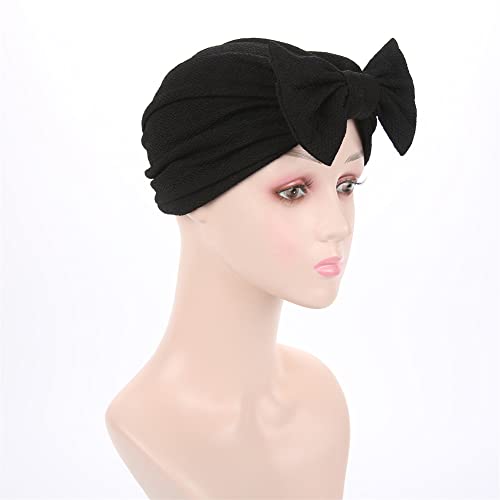 Yiyi Operation Womens Stretchy Cotton Bowknot Women Turban Hat Chemo Beanies Hijab Headwear Cap Head Cover (Black) #TOP3