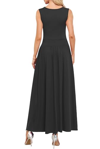 AUSELILY Womens Maxi Dress 2025 Summer Sleeveless Casual Slim Flowy Pleated Long Dresses with Pockets4