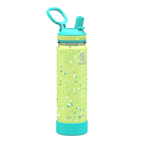 Image of Takeya 22 oz Actives Stainless Steel Water Bottle with Straw Lid - Leakproof, Double-Wall Insulated, Keeps Drinks Cold 24 hrs /Hot 12 hrs, BPA-Free, Powder-Coated, Gym & Travel, Confetti Green Grass
